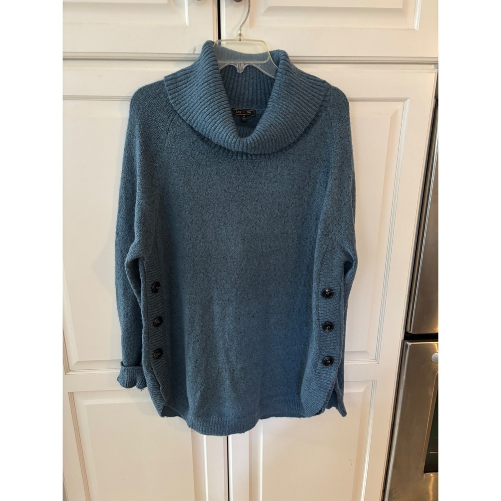 Lety Me Womens XL‎ Blue Cowl Neck Button Detail Knit Sweater